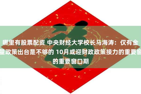 哪里有股票配资 中央财经大学校长马海涛：仅有金融增量政策出台是不够的 10月或迎财政政策接力的重要窗口期