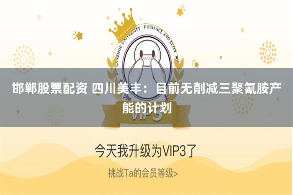 邯郸股票配资 四川美丰：目前无削减三聚氰胺产能的计划