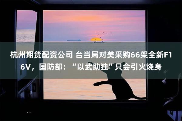 杭州期货配资公司 台当局对美采购66架全新F16V，国防部：“以武助独”只会引火烧身